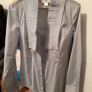 Women’s man tailored ruffle front button down  blouse